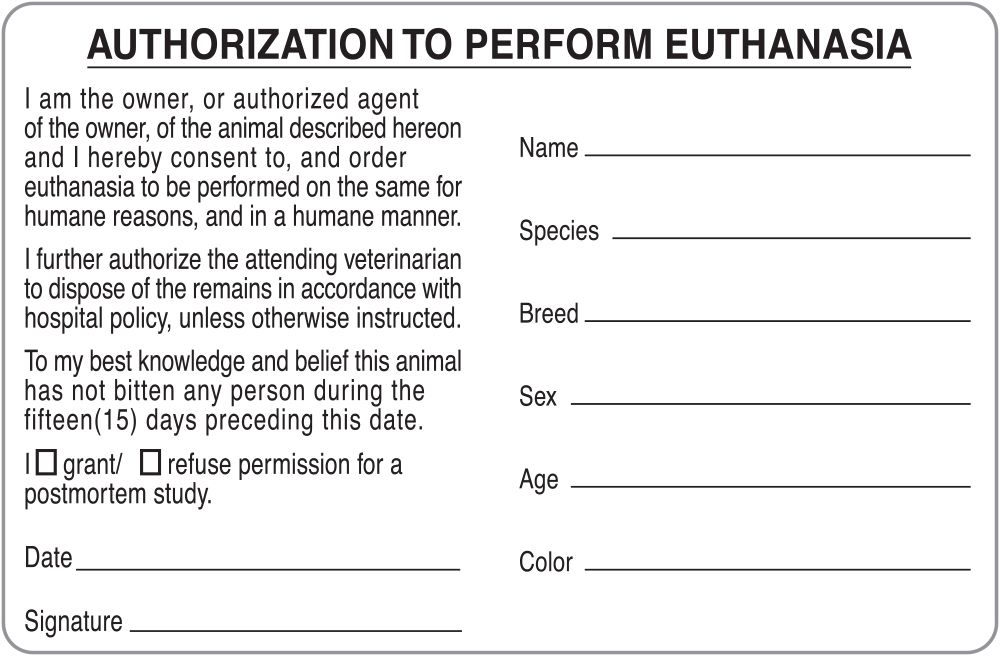AUTHORIZATION TO PERFORM EUTHANASIA Labels (Detailed Postmortem Study Option)