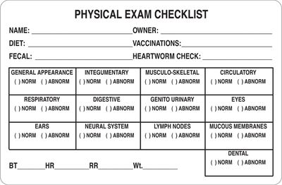 PHYSICAL EXAM CHECKLIST Labels