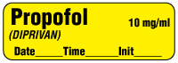 Propofol (Diprivan) 10 mg/ml - Date, Time, Init. Anesthesia Label