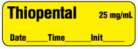 Thiopental 2.5 mg/mL - Date, Time, Init. Anesthesia Label