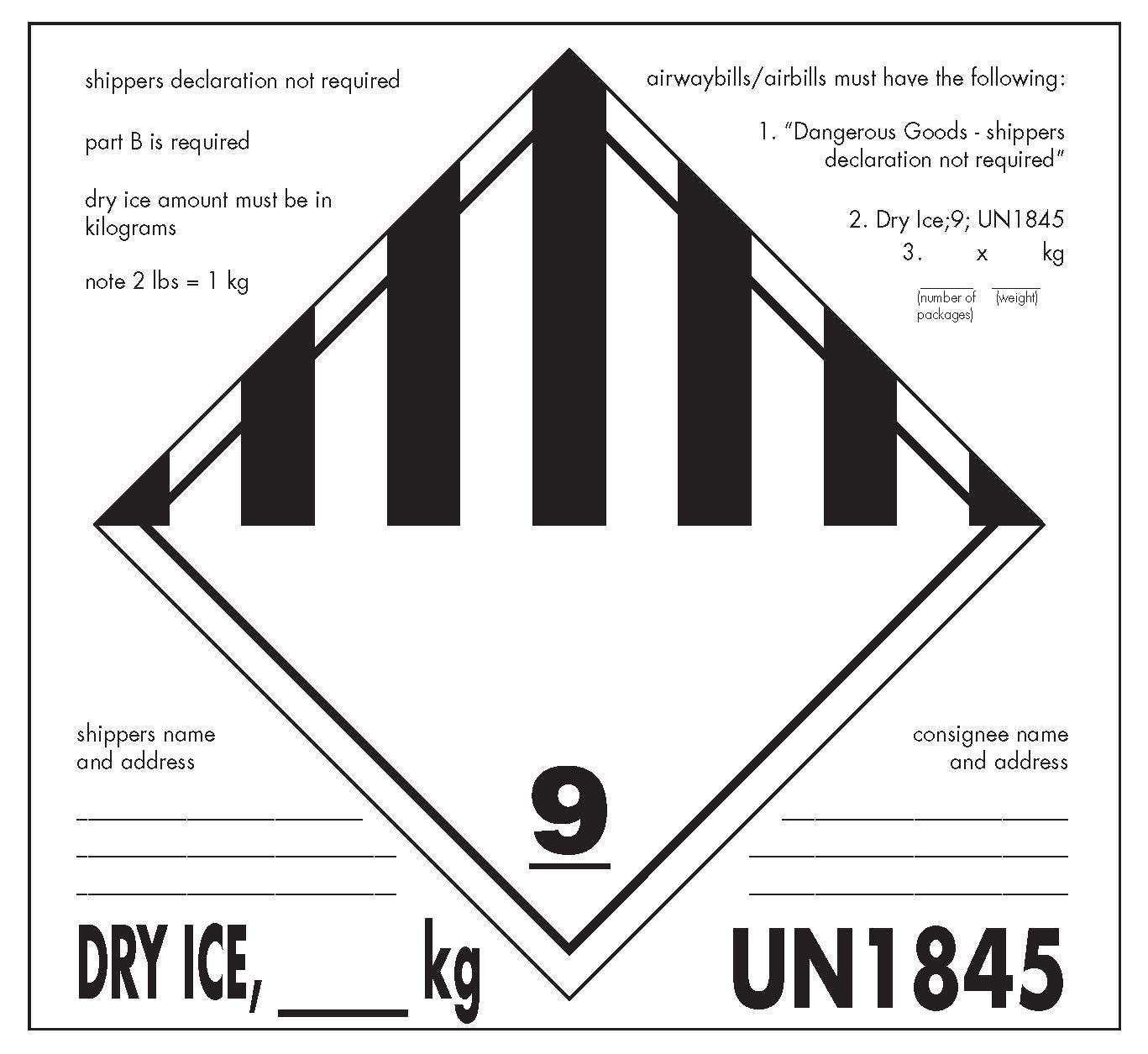 Dry Ice Class 9 Label