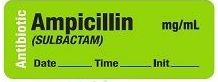 Ampicillin (SULBACTAM) mg/mL - Date, Time, Init. Antibiotic Syringe Label