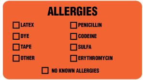 ALLERGIES/LATEX, DYE, TAPE, etc. Label