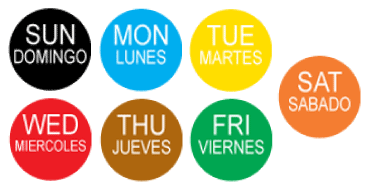 1 1" SUN/DOMINGO - SAT/SABADO (Round - Full Week Set) Water Dissolvable Labels