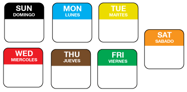 1 1" SUN/DOMINGO - SAT/SABADO (Square - Full Week Set) Water Dissolvable Labels