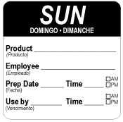 2 2" x 2" SUN Product/Employee/Prep (TRILINGUAL) Water Dissolvable Label