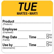 2" x 2" TUE Product/Employee/Prep (TRILINGUAL) Water Dissolvable Label