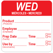 2 2" x 2" WED Product/Employee/Prep (TRILINGUAL) Water Dissolvable Label