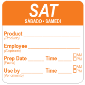 2 2" x 2" SAT Product/Employee/Prep (TRILINGUAL) Water Dissolvable Label