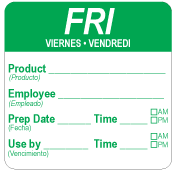 2" x 2" FRI Product/Employee/Prep (TRILINGUAL) Water Dissolvable Label