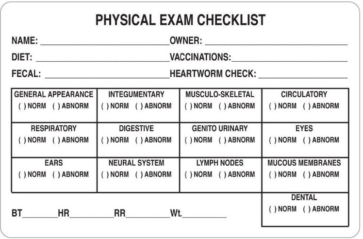 PHYSICAL EXAM CHECKLIST Labels