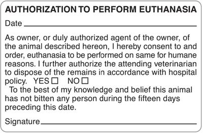 AUTHORIZATION TO PERFORM EUTHANASIA Labels (Basic)