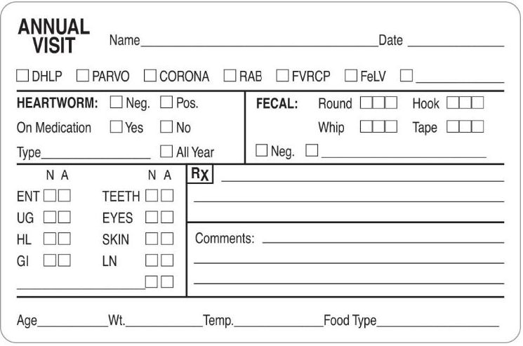 ANNUAL VISIT - EXAMINATION (DHLP/PARVO/CORONA/RAB/FVRCP/FeLV) Labels