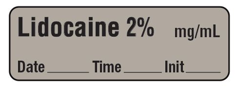 Lidocaine 2% mg/mL - Date, Time, Initial Anesthesia Label