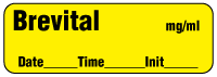 Brevital mg/ml - Date, Time, Init. Anesthesia Label