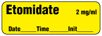 Etomidate 2 mg/ml - Date, Time, Init. Anesthesia Label