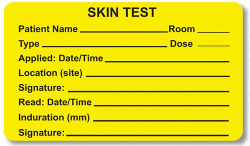 Skin Test Label Skin Test Label