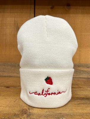 White / Red Lettering Beanie