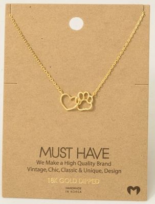 Gold Dipped Paw Heart Necklace