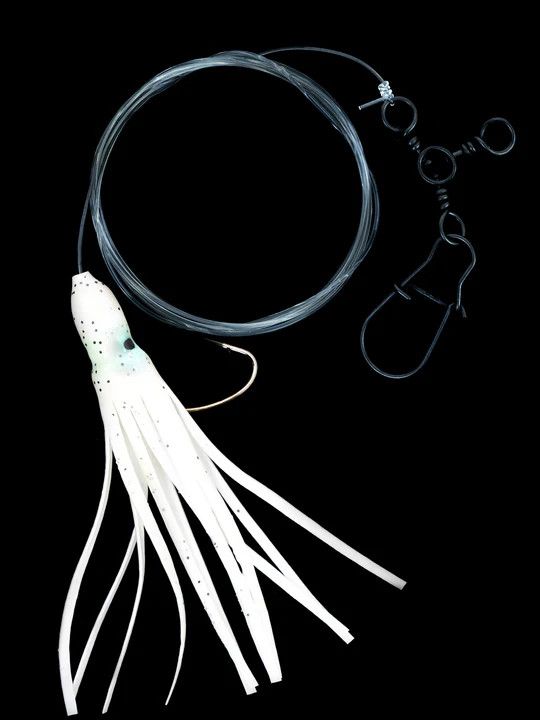 JW Fluke Rigs with 4&quot; Squid (tied on 3 way swivel with sinker snap), Size: JW-FR4WS-3/0