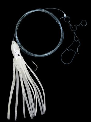 Jigging World Fluke Rigs with 4" Squid (tied on 3 way swivel with sinker snap)