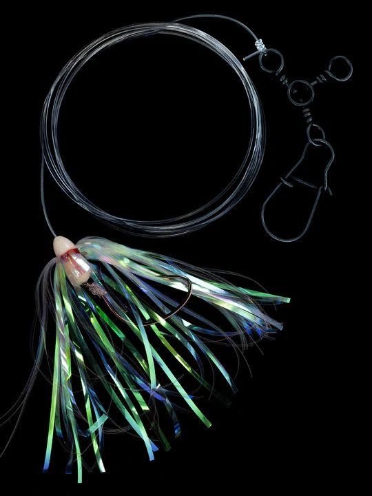 JW Fluke Rigs with Mylar (tied on 3 way swivel with sinker snap), Size: JW-FRWM-3/0