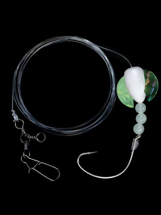 Jigging World Fluke Rigs with Spin &amp; Glow (tied on 3 way swivel with sinker snap), Size: JW-FLBR-WH
