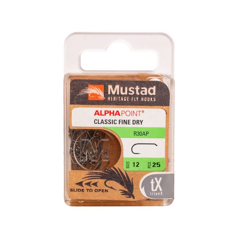 Mustad DRY FLY HOOK 94833 2XF FORGED DOWN EYE - TITANX, Size: R30AP-TX-12-25H