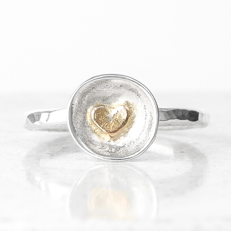 Gold Heart Concave Silver Ring By Fi Mehra