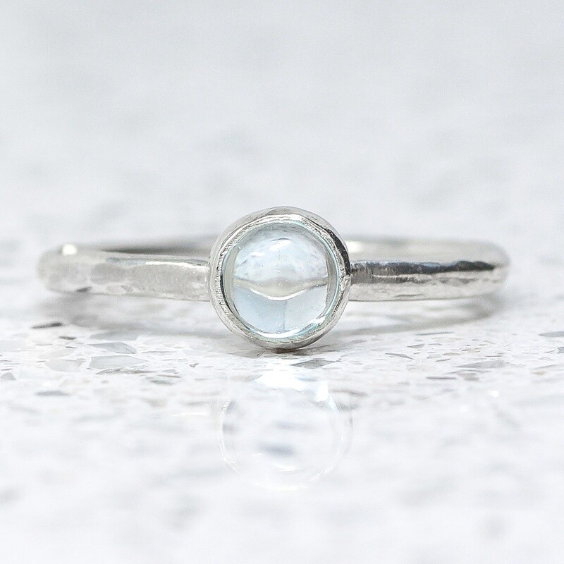 Beaten Silver Ring With Sky Blue Topaz By Fi Mehra