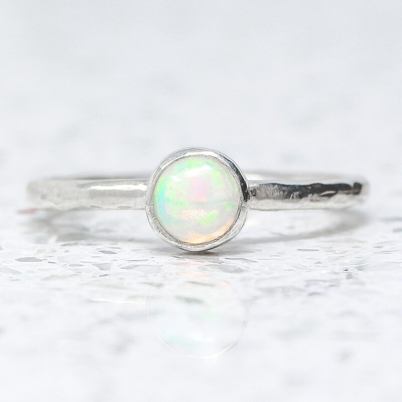 Beaten Silver Ring With Opal By Fi Mehra