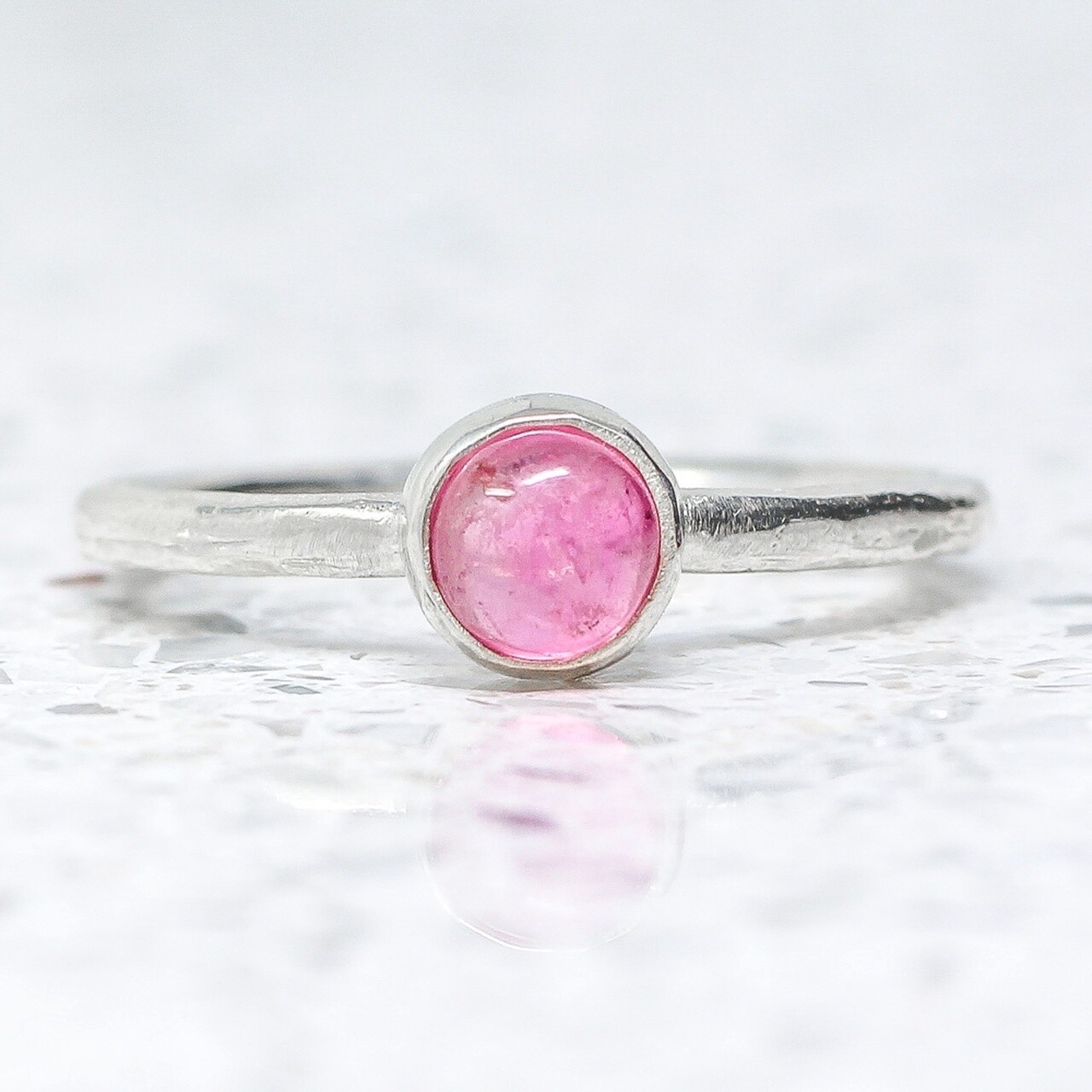 Beaten Silver Ring With Pink Tourmaline By Fi Mehra