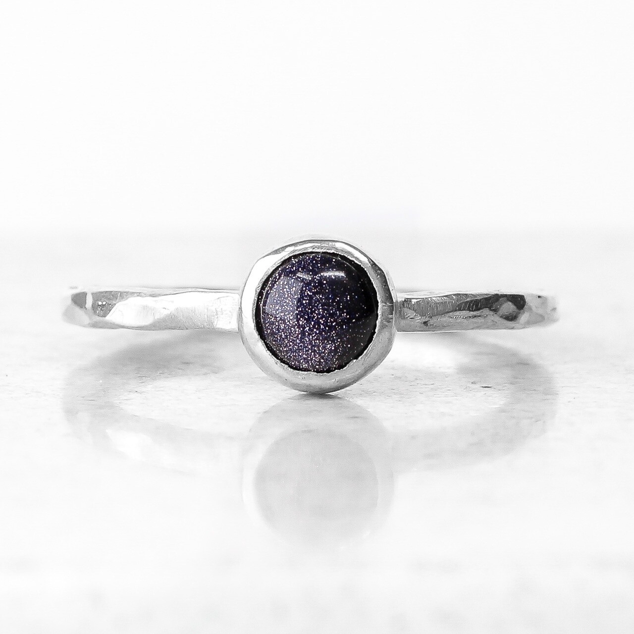 Beaten Silver Ring With Purple Goldstone By Fi Mehra