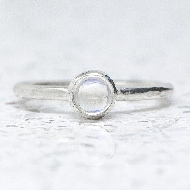 Beaten Silver Ring With Moonstone By Fi Mehra