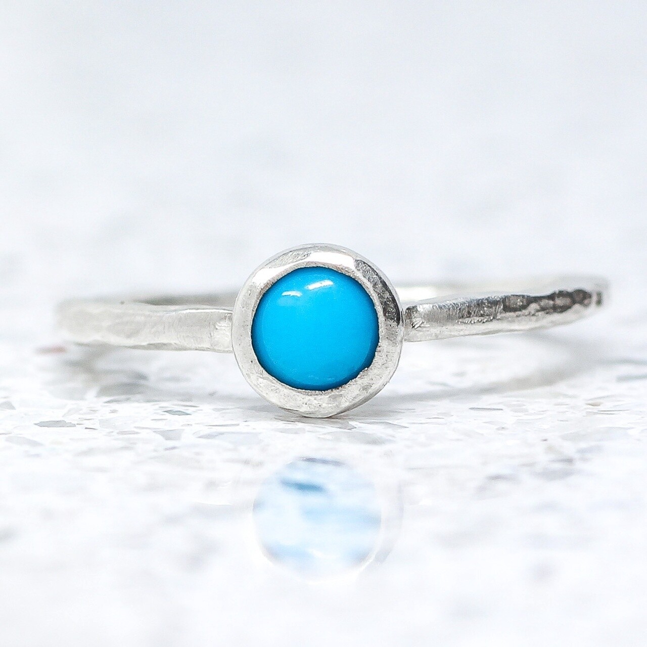 Beaten Silver Ring With Turquoise By Fi Mehra
