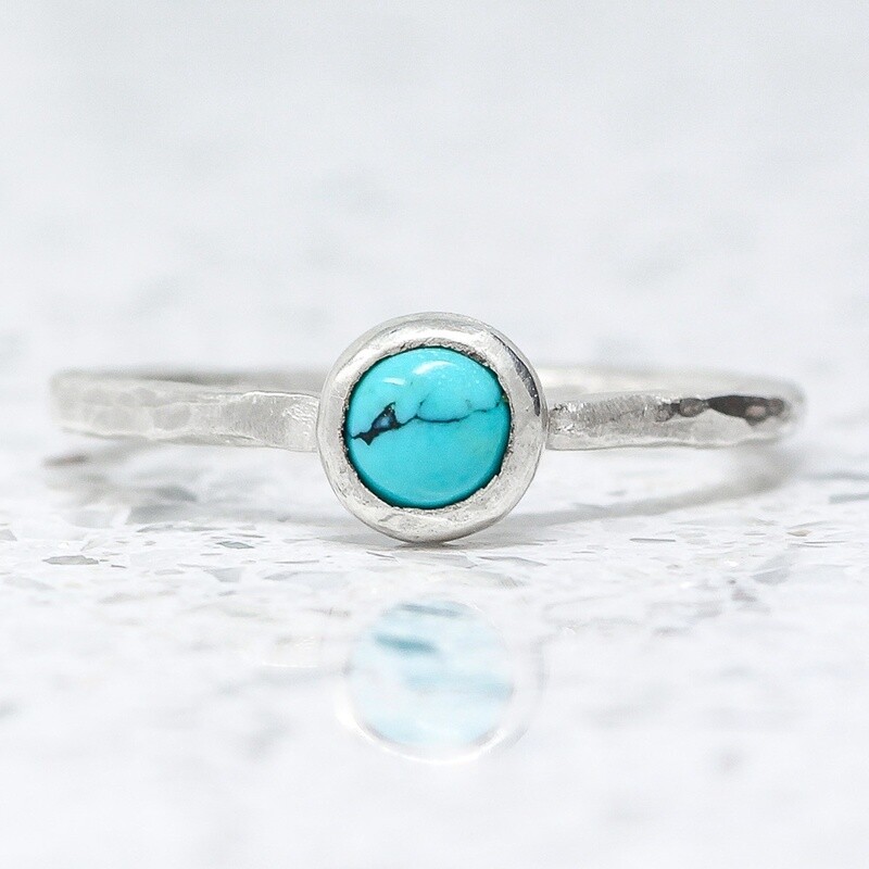 Beaten Silver Ring With Matrix Turquoise By Fi Mehra