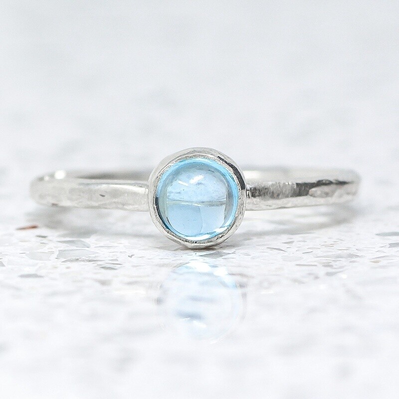 Beaten Silver Ring With Swiss Blue Topaz By Fi Mehra