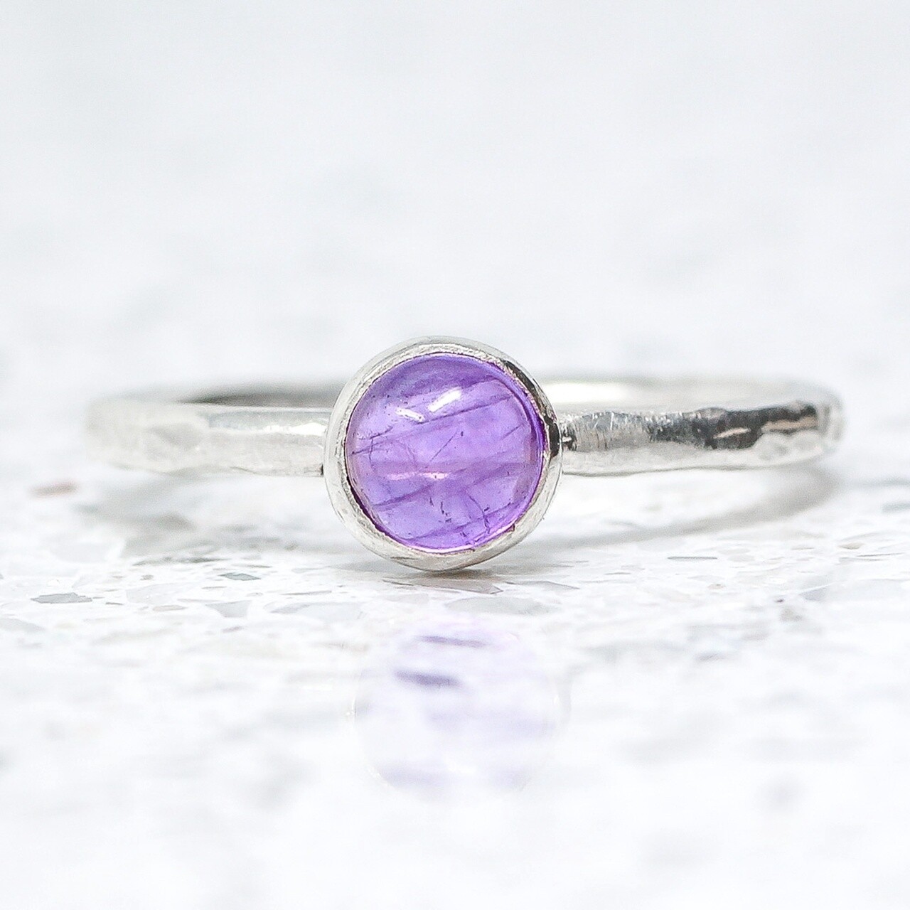 Beaten Silver Ring With Amethyst By Fi Mehra