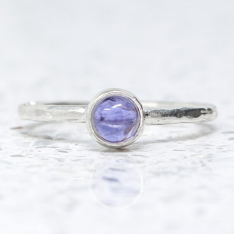 Beaten Silver Ring With Iolite By Fi Mehra