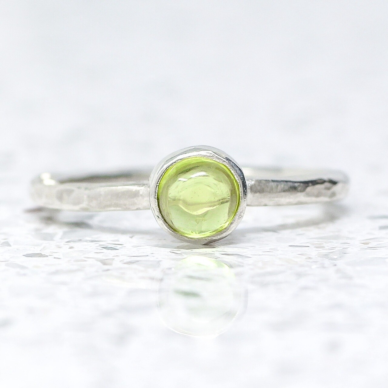 Beaten Silver Ring With Peridot By Fi Mehra