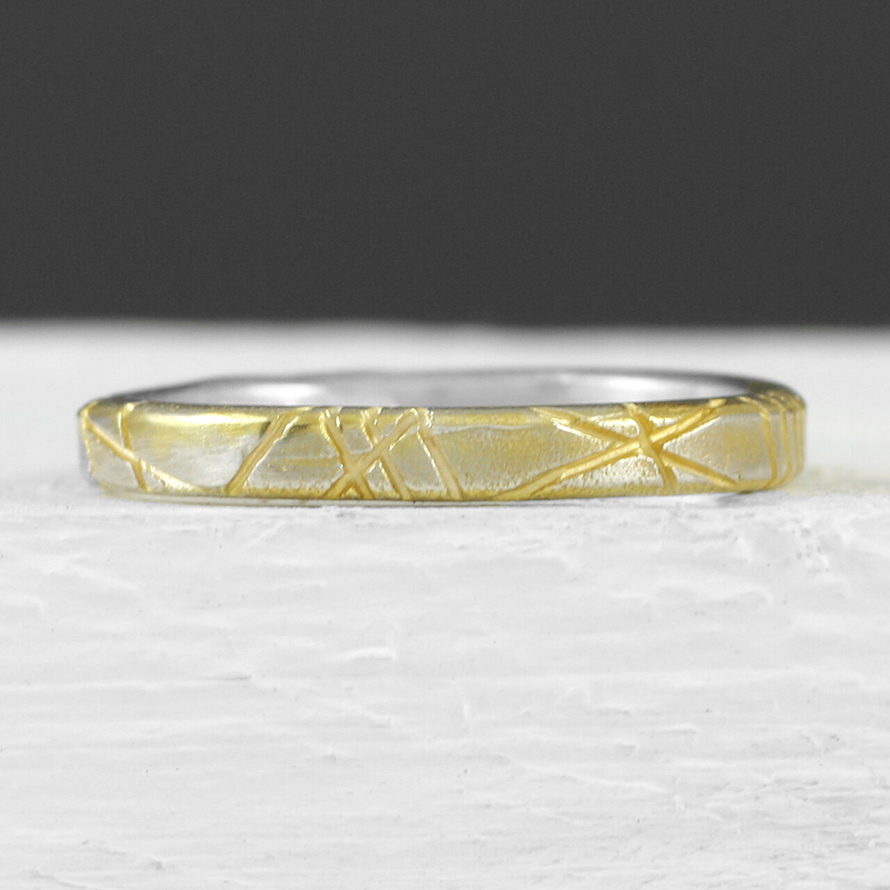 Etched Gold-Plated Slim Silver Ring By Fi Mehra