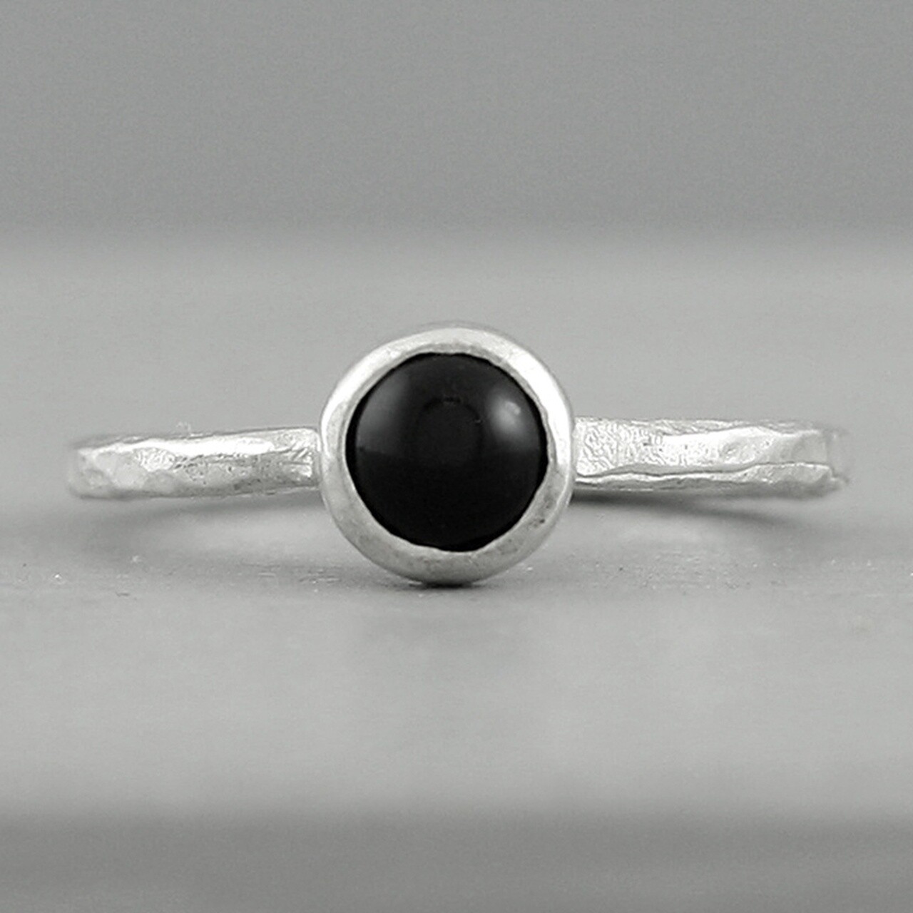 Beaten Silver Ring With Onyx By Fi Mehra