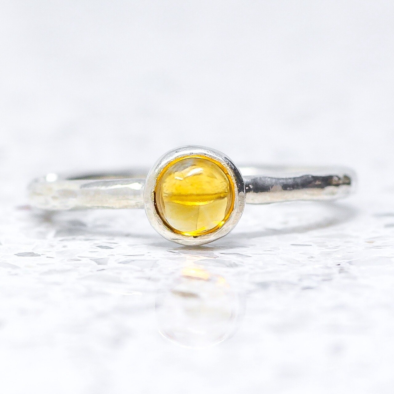 Beaten Silver Ring With Citrine By Fi Mehra