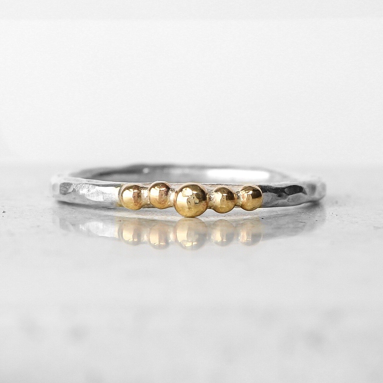Five Gold Baubles Hammered Silver Ring By Fi Mehra