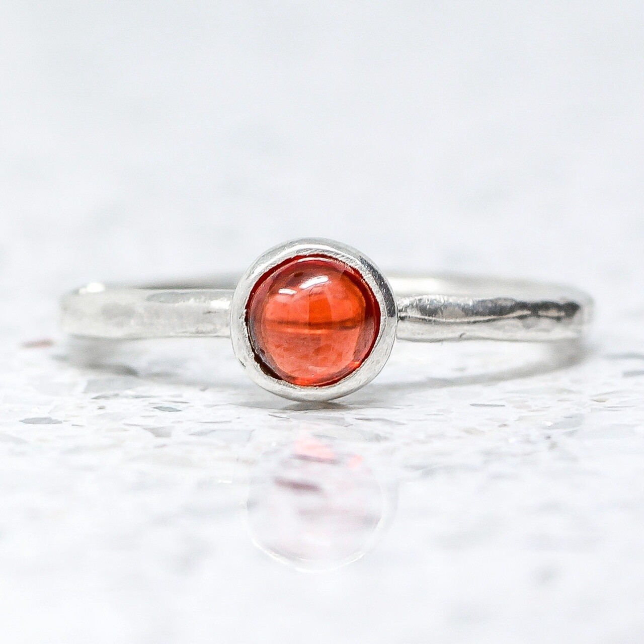 Beaten Silver Ring With Garnet By Fi Mehra