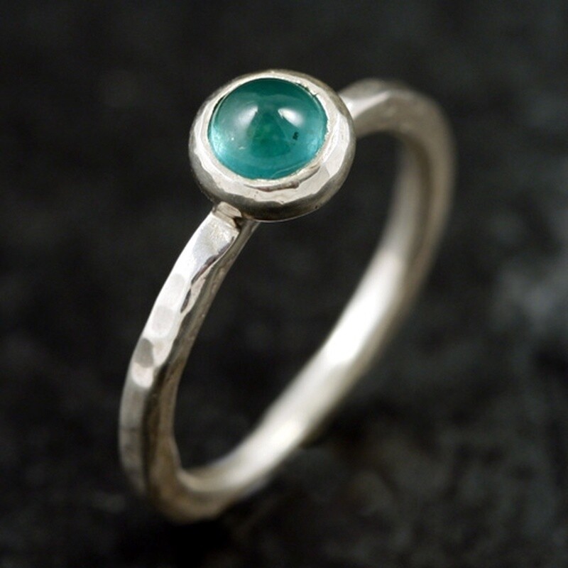 Beaten Silver Ring With Emerald By Fi Mehra