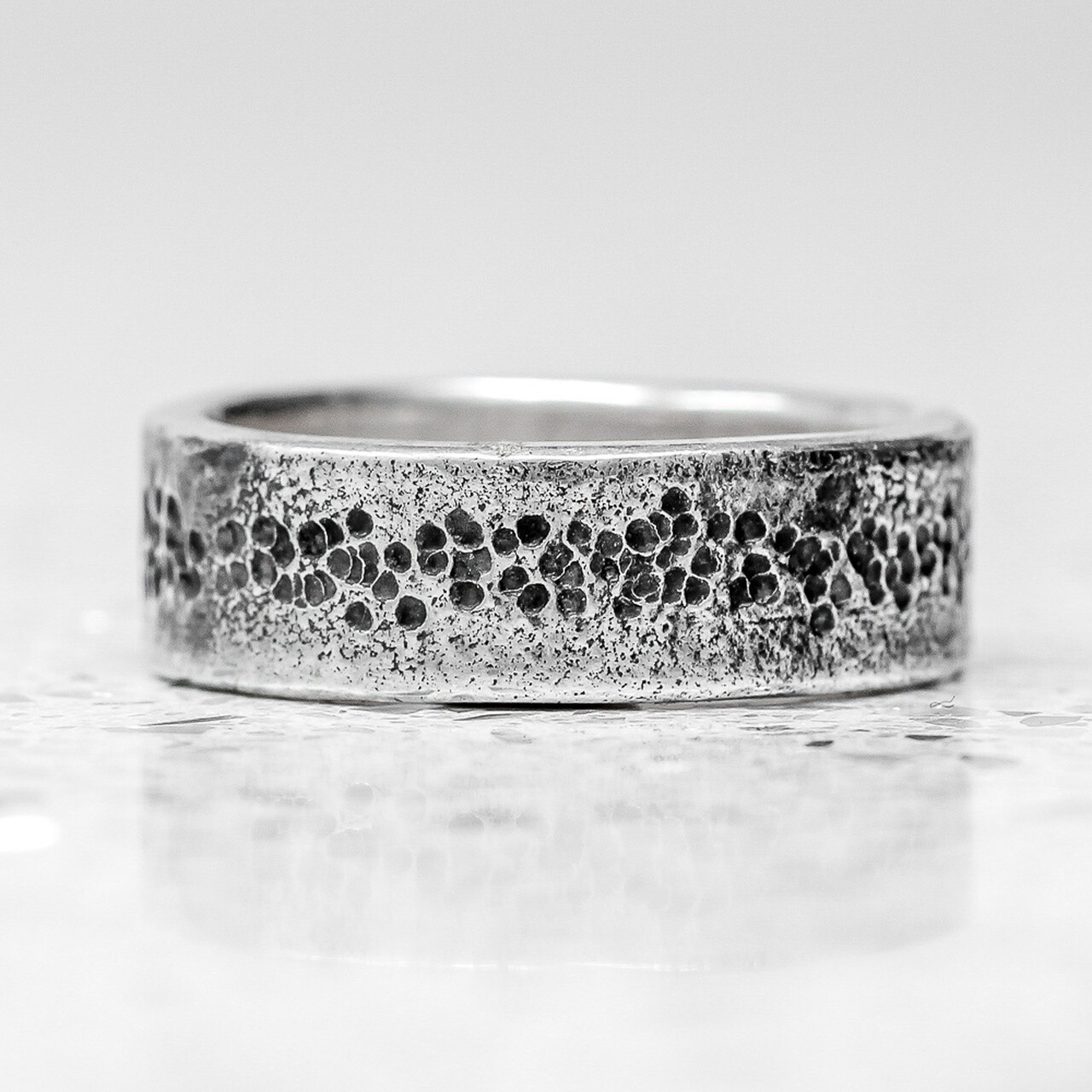 Wide Silver Ring - Pin Hammered Oxidised By Fi Mehra