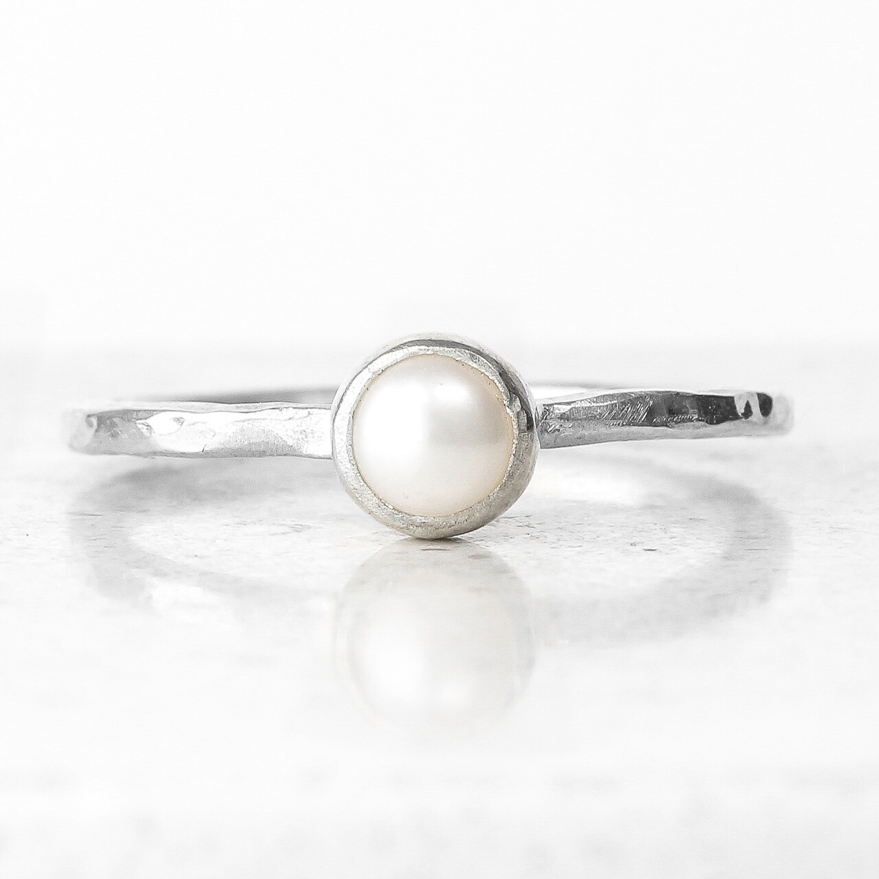 Beaten Silver Ring With White Pearl By Fi Mehra