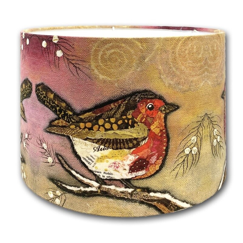 robin on blush faux suede lampshade by dawn maciocia