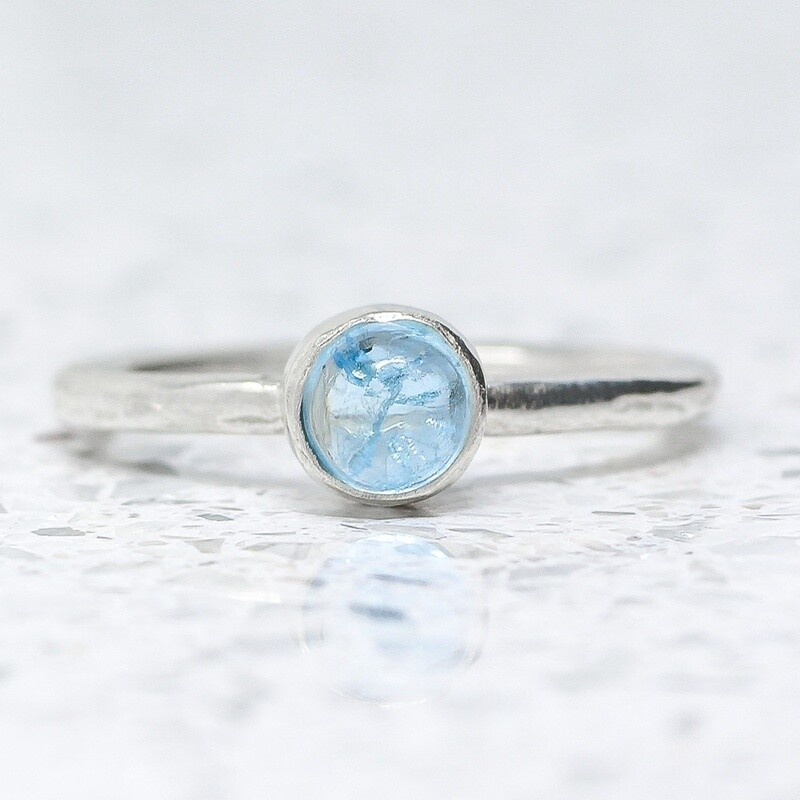 Beaten Silver Ring With Aquamarine By Fi Mehra